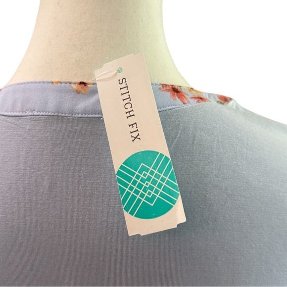 Papermoon Vivier Short Sleeve Blouse 2X Light Blue Floral Stitch Fix NWT - Picture 5 of 8